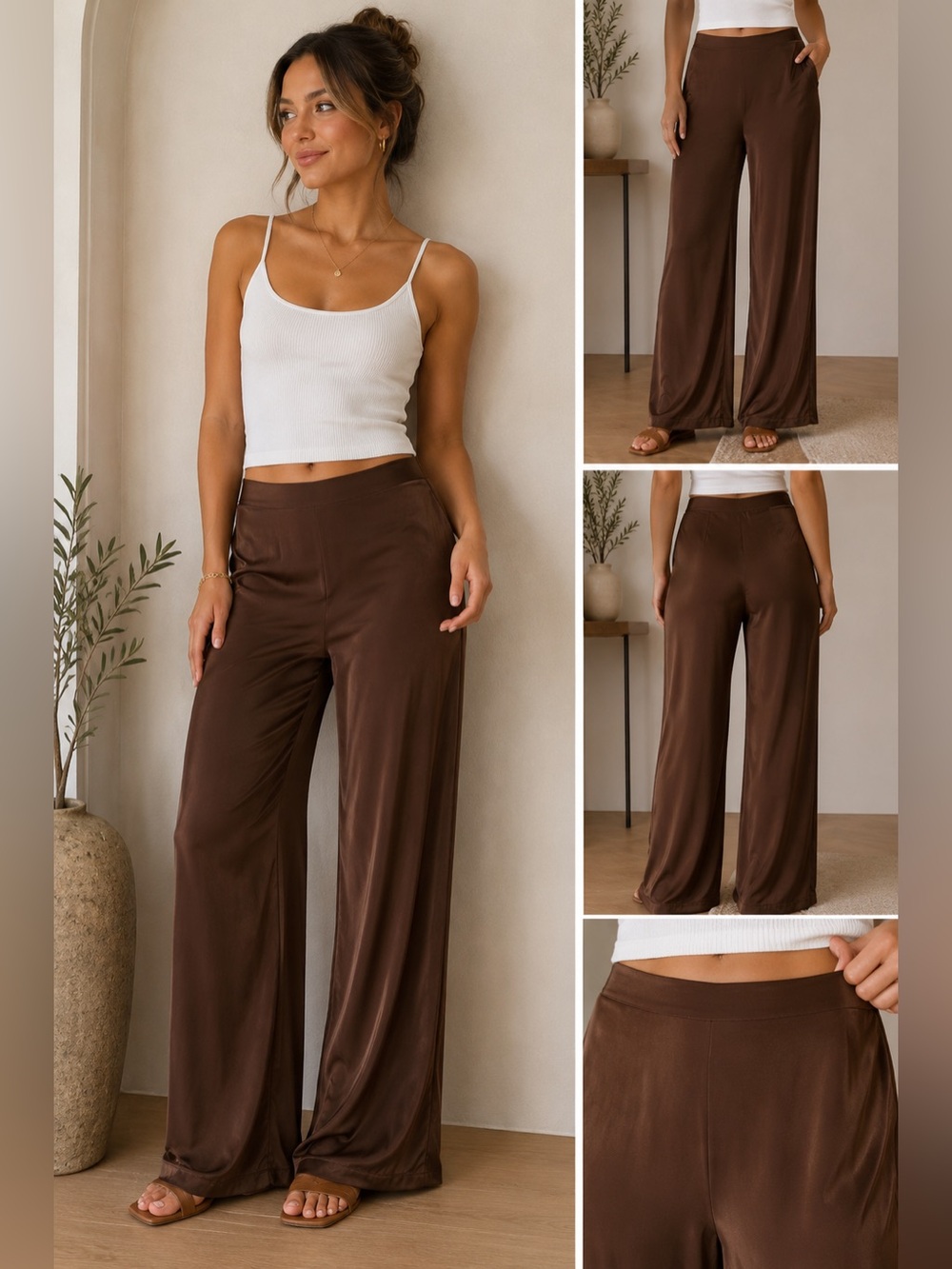 MOTF Brown Quiet Luxury Dress Pants High Rise Straight Leg Hidden Zip Size S